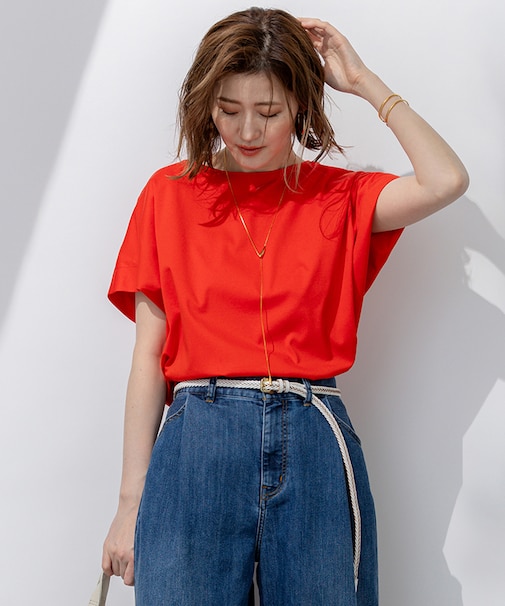 【汗じみ防止/洗える】スムースデザイン フレンチスリーブ Tシャツ