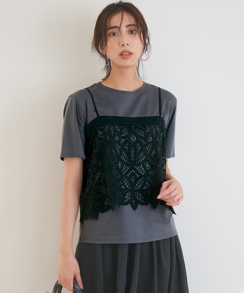 WEB&一部店舗限定カラーあり】オーガンジービスチェコンビ カットソー