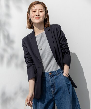 【セットアップ対応/洗える】ストレッチシャンブレー テーラードジャケット