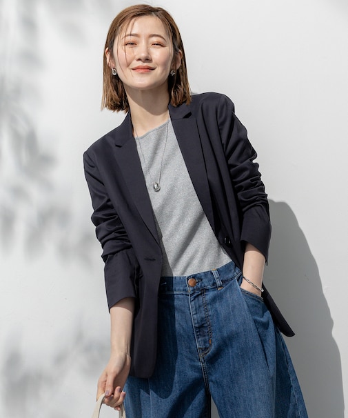 【セットアップ対応/洗える】ストレッチシャンブレー テーラードジャケット