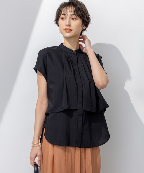 プランテーション　ウール変形ブラウス　総柄　フレア　レイヤード　カットソー プランテーション ウール変形ブラウス 総柄 フレア レイヤード