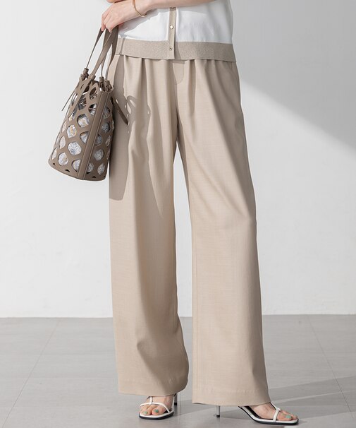 【接触冷感/UVカット/洗える】ドライスラブストレッチ ワイド パンツ