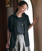 【洗える】ライトシアーマットクロス ミリタリーディティール シャツ