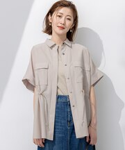 【洗える】ライトシアーマットクロス ミリタリーディティール シャツ