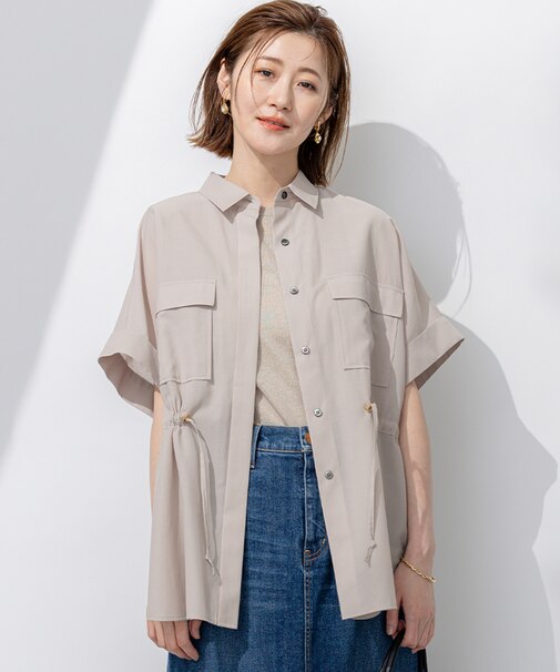 【洗える】ライトシアーマットクロス ミリタリーディティール シャツ