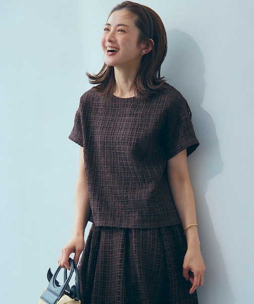 【洗える】Broche チェック レース ブラウス