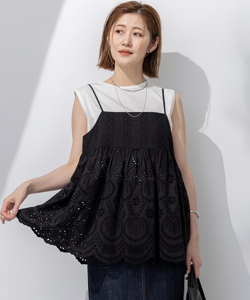 【洗える】コットンエンブロイダリー キャミソール