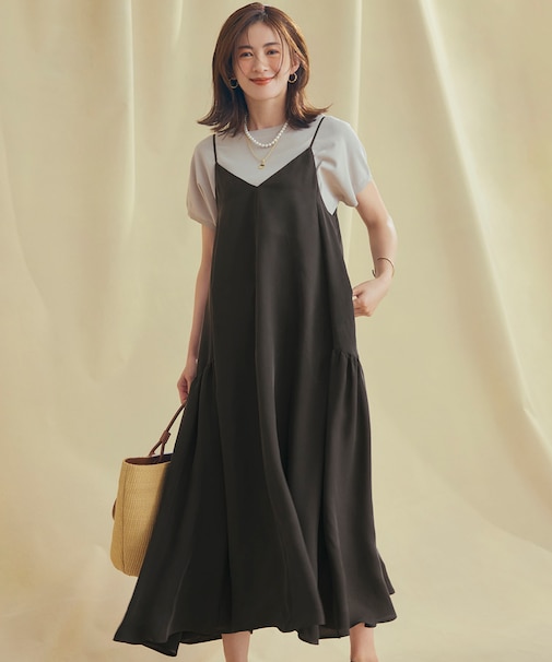 【接触冷感性】フィブリルツイル キャミソールフレアワンピース