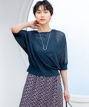 【前後着用可能/洗える】シャイニーシアー 5分袖 カーディガン