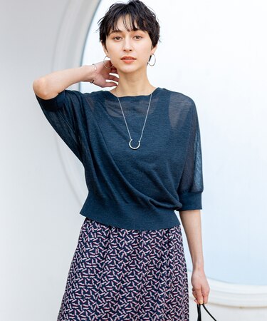 【前後着用可能/洗える】シャイニーシアー 5分袖 カーディガン