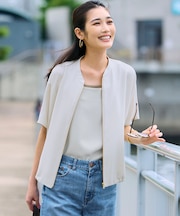 【一部店舗限定/吸水速乾/UVカット/接触冷感】ストレッチジョーゼット フレンチスリーブ ブルゾン