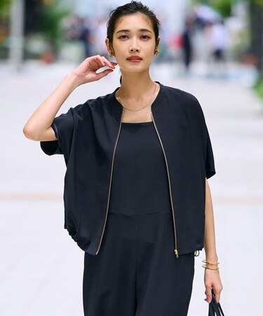 【一部店舗限定/吸水速乾/UVカット/接触冷感】ストレッチジョーゼット フレンチスリーブ ブルゾン