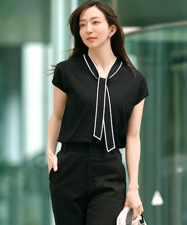 【洗える】レーヨンポリエステルストレッチ ボウタイ ニット