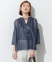 【洗える】ソフトシアーフィルム ギャザー ブラウス