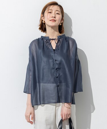【洗える】ソフトシアーフィルム ギャザー ブラウス