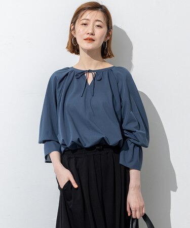 【洗える】クリアトリコットジャージー ギャザーデザイン カットソー