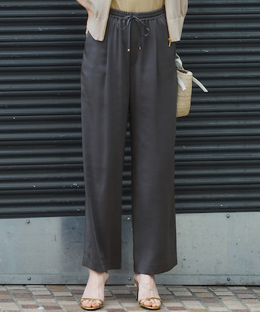 【Oggi9月号掲載/撥水加工】スムースサテン タック ワイド パンツ