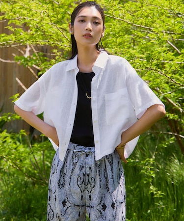 【Oggi7月号掲載/洗える】LIBECOリネン クロップド デザイン シャツ