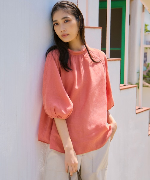 【洗える】LIBECOリネン ボリュームスリーブ ブラウス