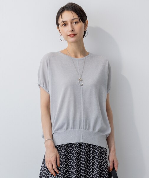 【洗える】クリスピーシアールレックス ギャザースリーブ ラメ ニット