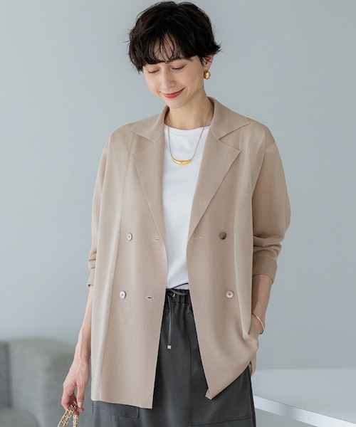 ☆新品☆「洗える」シアー ダブルブレスト ニット ジャケット 洗える】シアー ダブルブレスト ニット ジャケット｜ニジュウサンクの