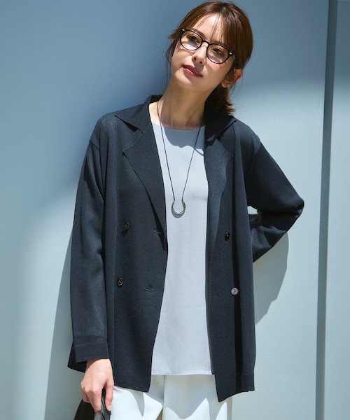 洗える】シアー ダブルブレスト ニット ジャケット｜ニジュウサンクの
