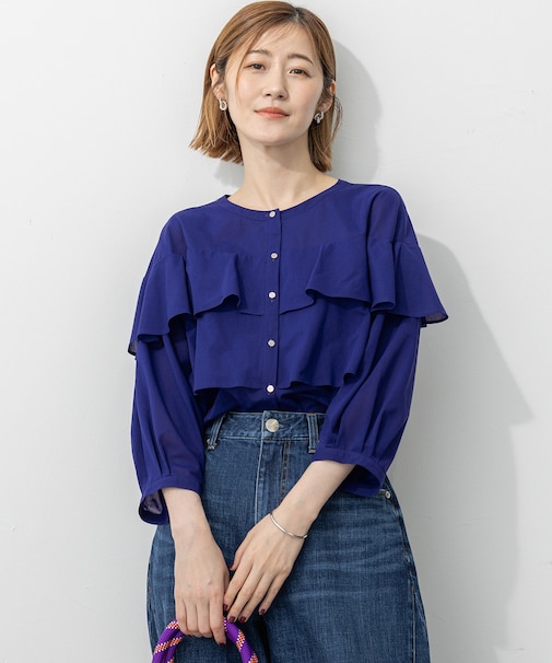 【Oggi9月号掲載/洗える】クリアトリコットジャージー フリルデザイン カットソー