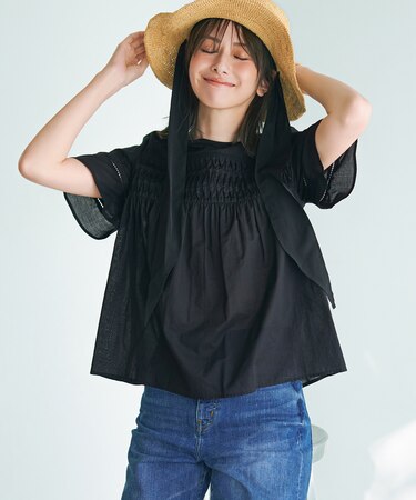 【WEB&一部店舗限定】コットンローン ピンタック フレア ブラウス