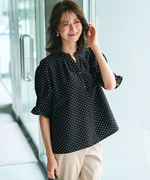 【WEB&一部店舗限定/洗える】ドットプリント サッカー ブラウス