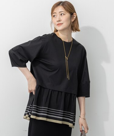 【汗じみ防止加工】スカーフプリントコンビ ヘムデザイン チュニック