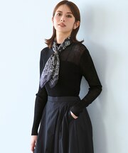 【洗える】シアーリブハイネック ニット