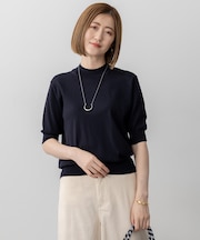 【洗える】サステナブルウール モックネック 5分袖 ニット