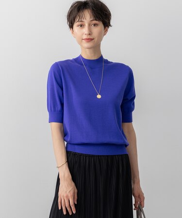 【洗える】サステナブルウール モックネック 5分袖 ニット