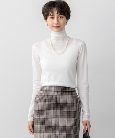 【洗える】スムージーコットン タートルネック ニット