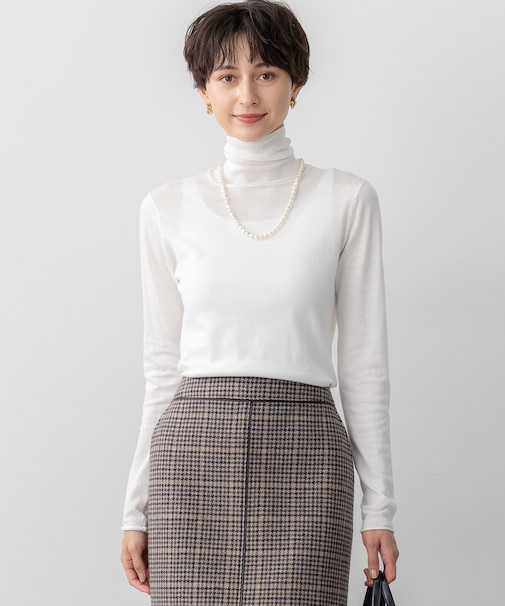 【洗える】スムージーコットン タートルネック ニット