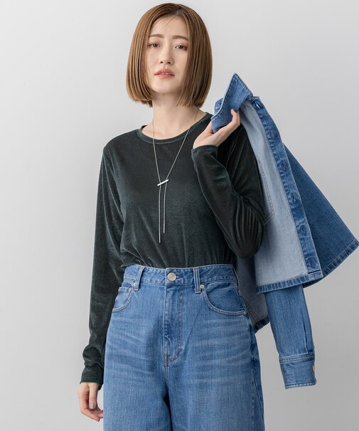 【洗える】シアーベロア ロングスリーブ Tシャツ