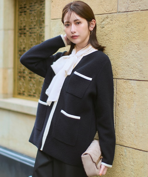 【洗える】ミニブークレニット バイカラー ジャケット