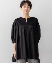 【洗える】シルキータフタコンビ チュニック カットソー