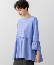 【洗える】シルキータフタコンビ ペプラム カットソー