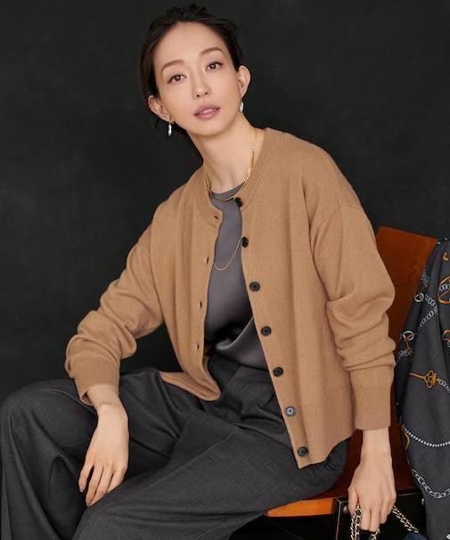 【見上愛さん着用/洗える】ピュアカシミヤ クルーネック カーディガン