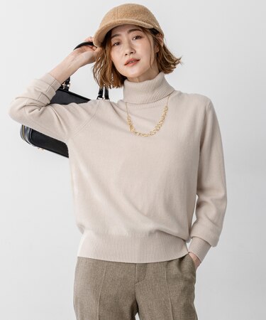 【見上愛さん着用/洗える】ピュアカシミヤ タートルネック ニット