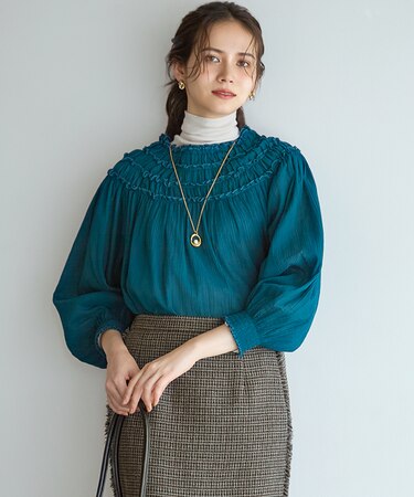 【SLOW/一部店舗限定】コットンクレープ ブラウス