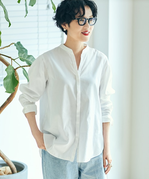 【水色様】25年商品CANCLINIデザインシャツ 40 ホワイト滝沢眞規子さん 滝沢眞規子さん着用/mi-molletコラボ/洗える】CANCLINI デザイン