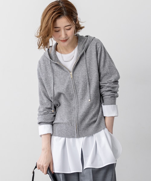 美品 アナイ カシミヤ混ニットパーカー アイボリー サイズ36*FD283 美品 アナイ カシミヤ混ニットパーカー アイボリー サイズ36