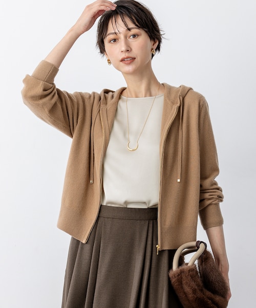 今季　【見上愛さん着用/洗える】ピュアカシミヤ ジップアップ ニット パーカー 見上愛さん着用/洗える】ピュアカシミヤ ジップアップ ニット パーカー