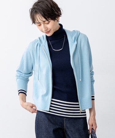 【洗える】ピュアカシミヤ ジップアップ ニット パーカー