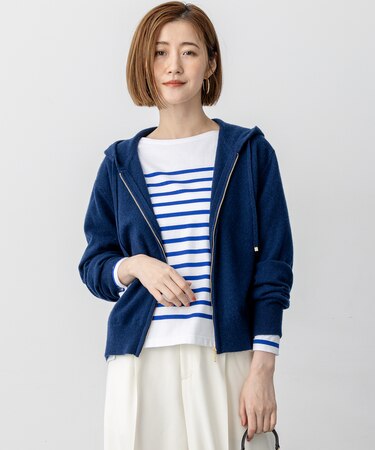 【洗える】ピュアカシミヤ ジップアップ ニット パーカー