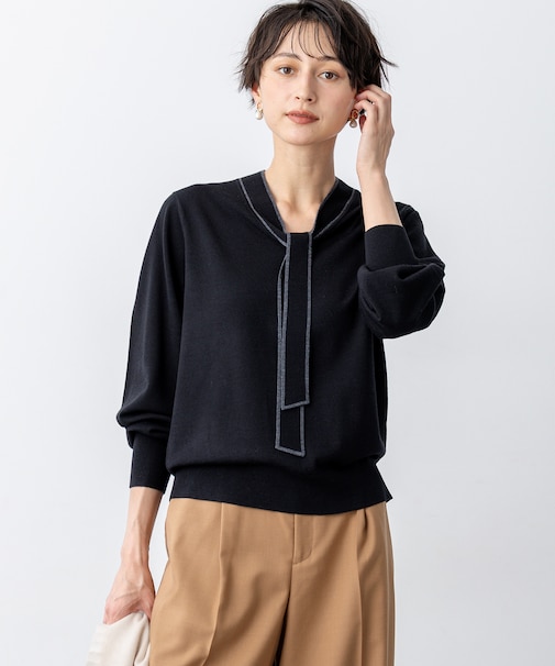 【洗える】ウーステッドウール ボウタイ ニット
