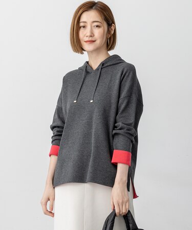 【洗える】ダブルフェイスニット パーカー