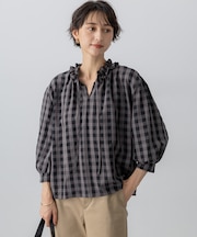 【WEB&一部店舗限定】ブロックチェック フリル ブラウス
